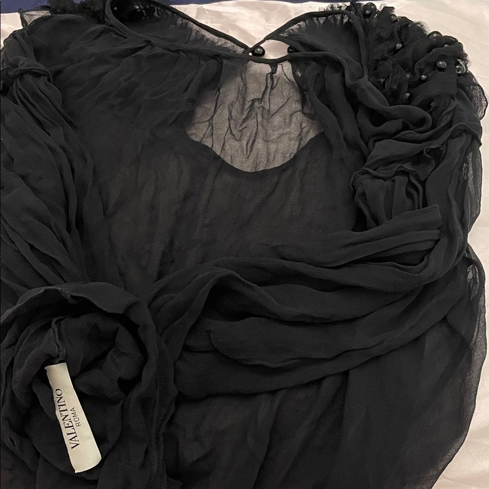 ✨ VALENTINO ROMA Black Sheer Beaded Chiffon blouse vintage 2007